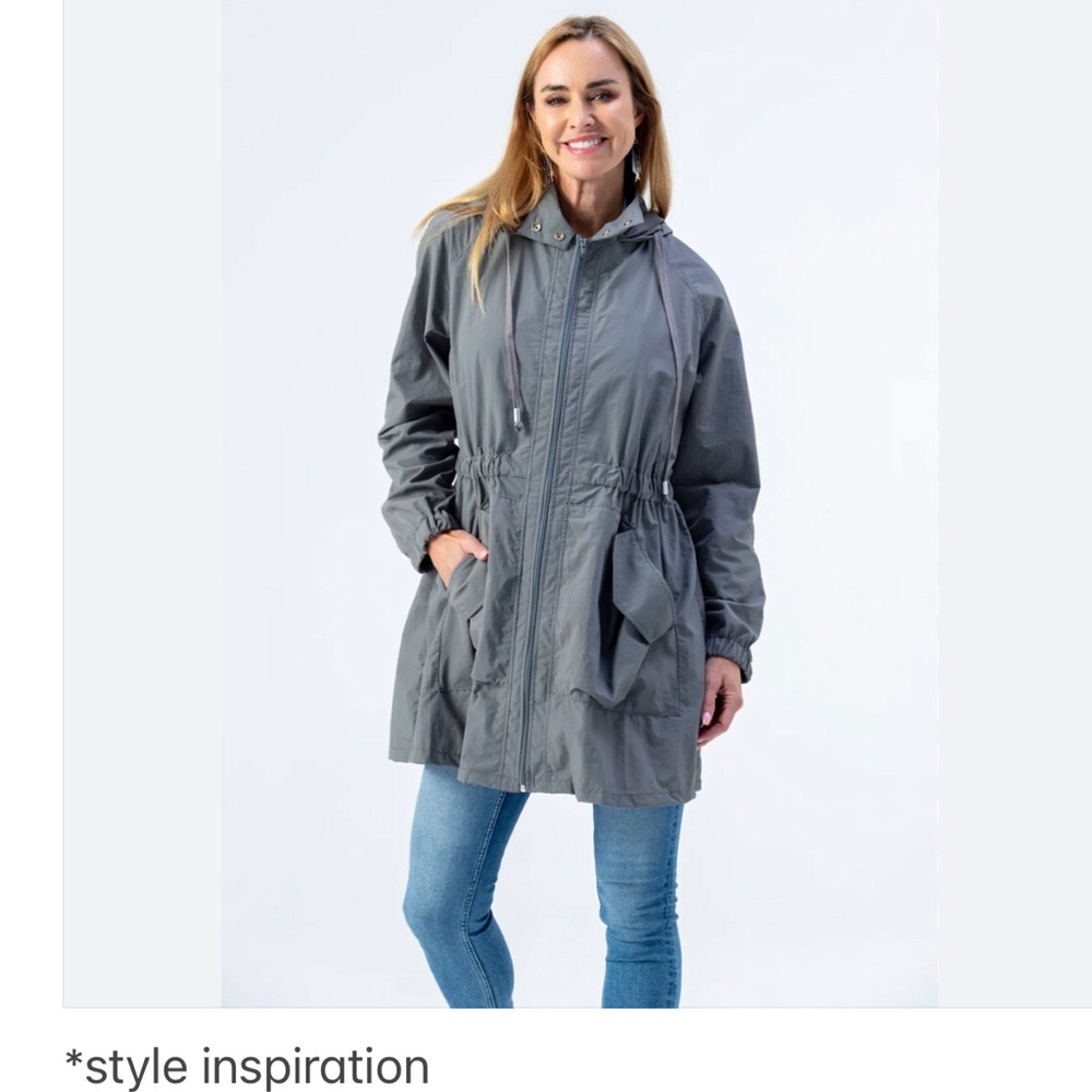Missimo Womens Grey Water Resistant Lightweight Long Rain Jacket Large Pockets